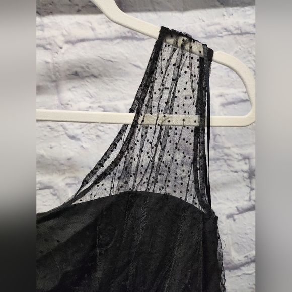 NWT $168 Modcloth Night Long One-Shoulder Dotted Tulle Dress In Black Size S - Picture 8 of 11